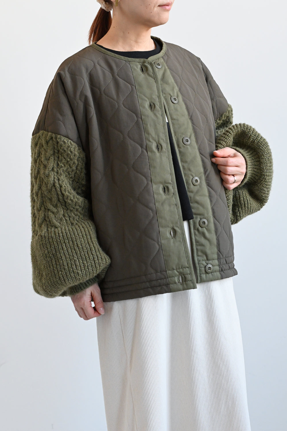 ≪SALE≫【en haut】ノーカラークロップドキルティングブルゾン