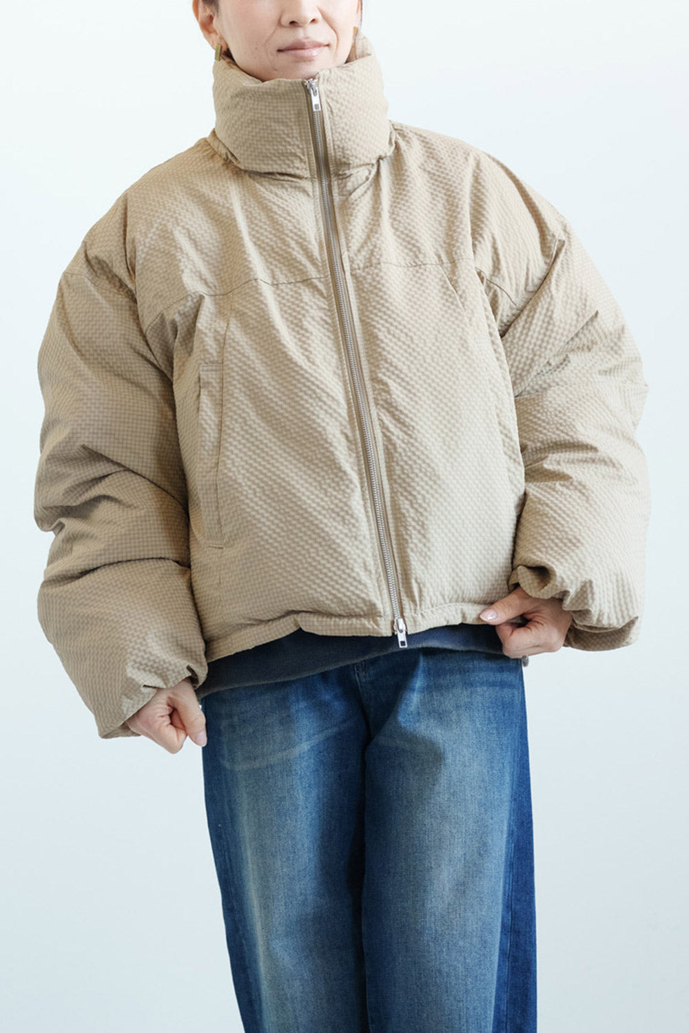 ≪SALE≫【Frame】チェックシアサッカー中綿スタンドカラーショート