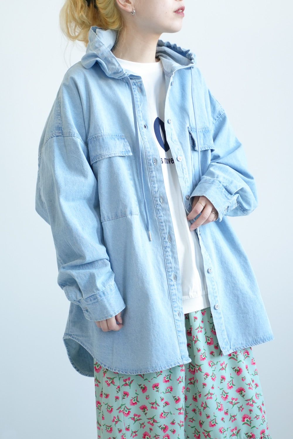 フード付きデニムシャツチュニック – HEART MARKET