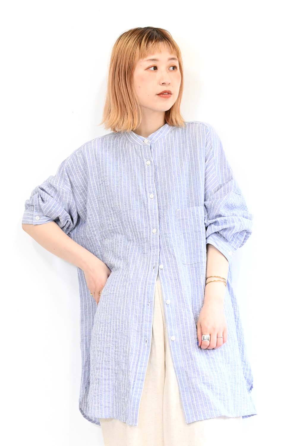 ≪SUMMER SALE≫ふんわりノーカラーBIGシャツチュニック – HEART MARKET