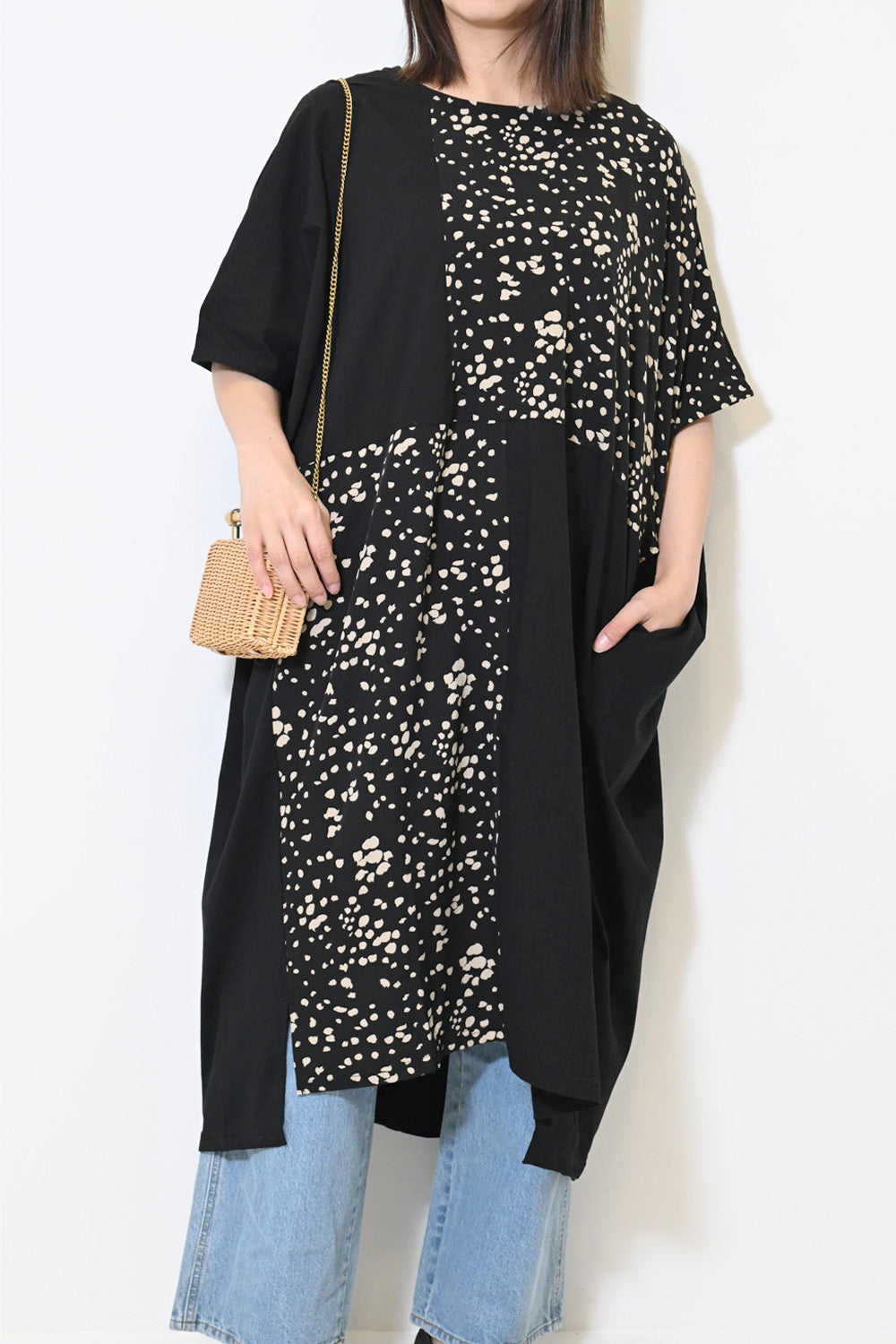 【再入荷】５分袖 Aライン シャツ ワンピース コクーン 再入荷】5分袖 Aライン シャツ ワンピース コクーン