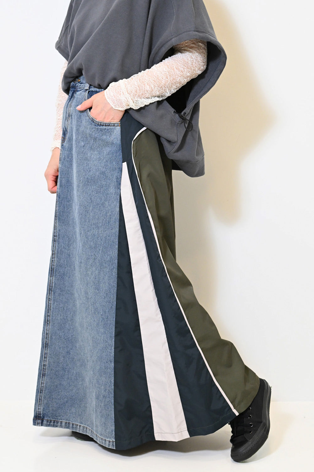 8月19日入荷予定》【refined works】デニム異素材切替スカート