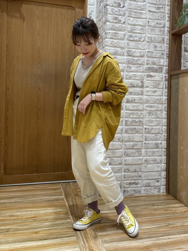cottonウオッシュ袖タックBIGシャツ