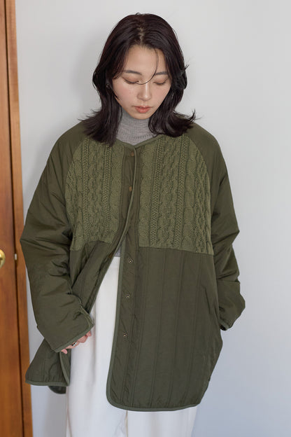 ≪SALE≫Knit & Quilted Collarless Outerwear