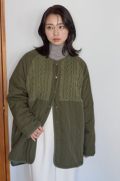 ≪SALE≫Knit & Quilted Collarless Outerwear