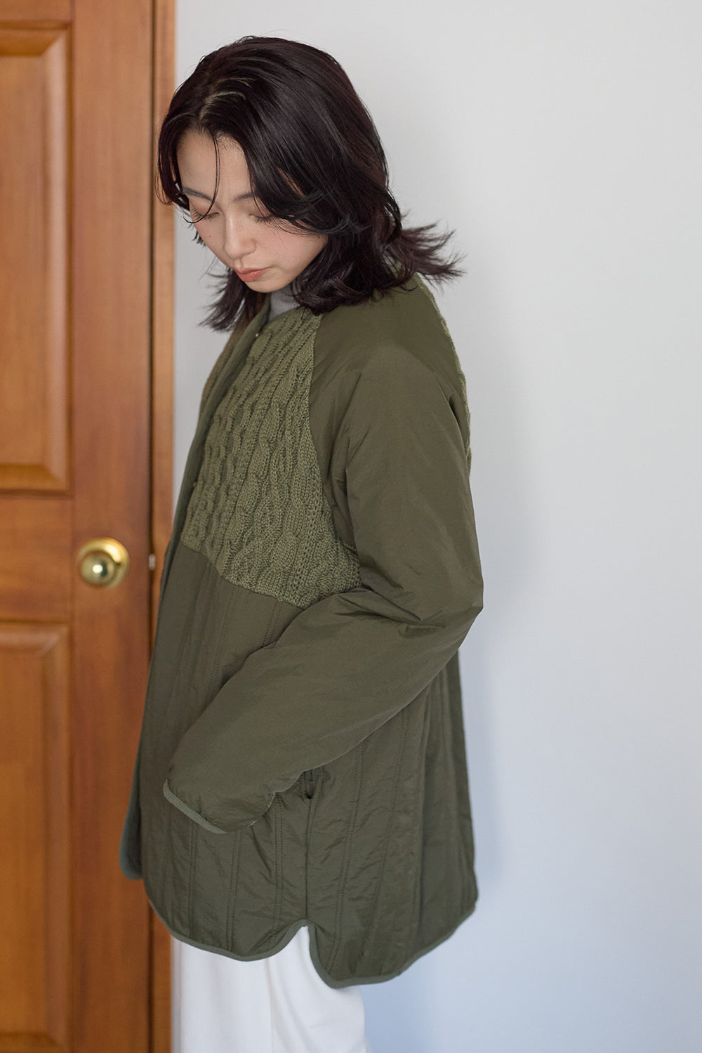 ≪SALE≫Knit & Quilted Collarless Outerwear