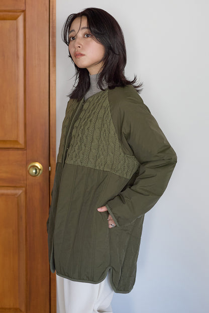 ≪SALE≫Knit & Quilted Collarless Outerwear
