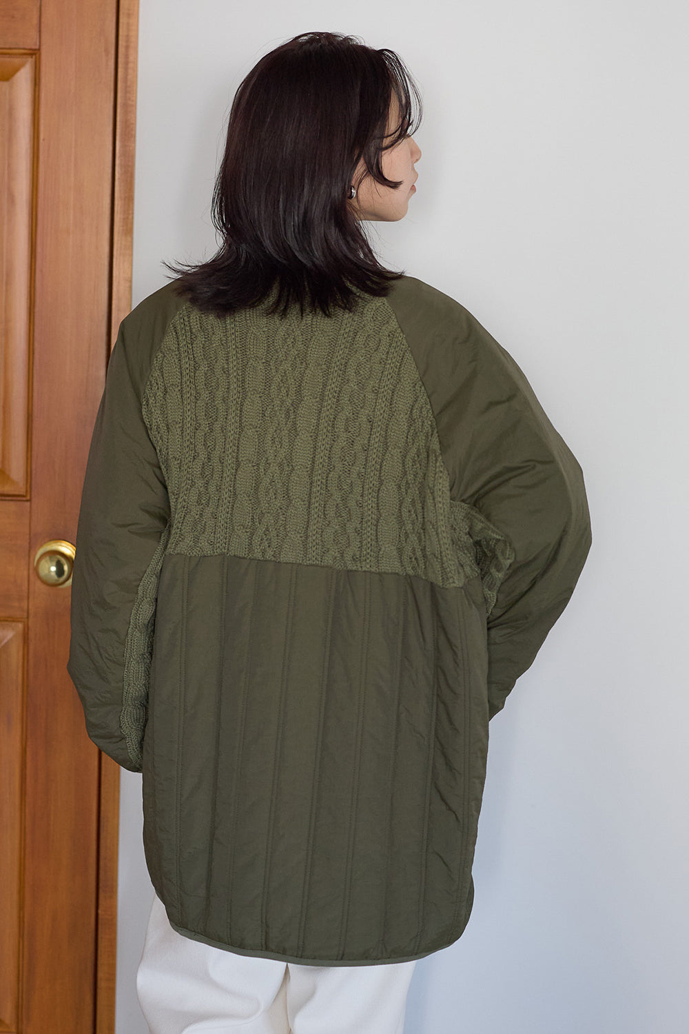 ≪SALE≫Knit & Quilted Collarless Outerwear