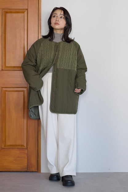 ≪SALE≫Knit & Quilted Collarless Outerwear