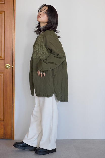 ≪SALE≫Knit & Quilted Collarless Outerwear