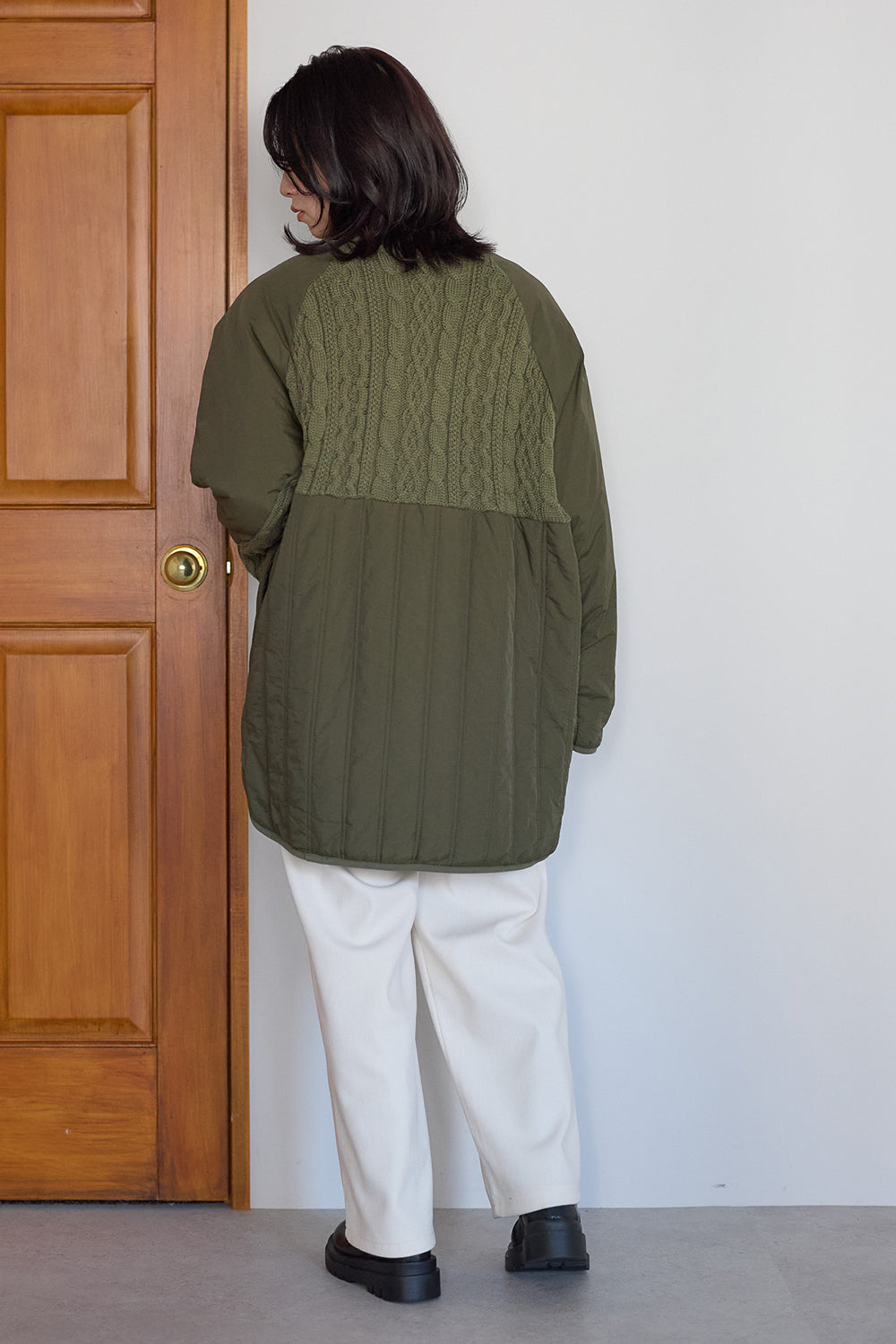 ≪SALE≫Knit & Quilted Collarless Outerwear
