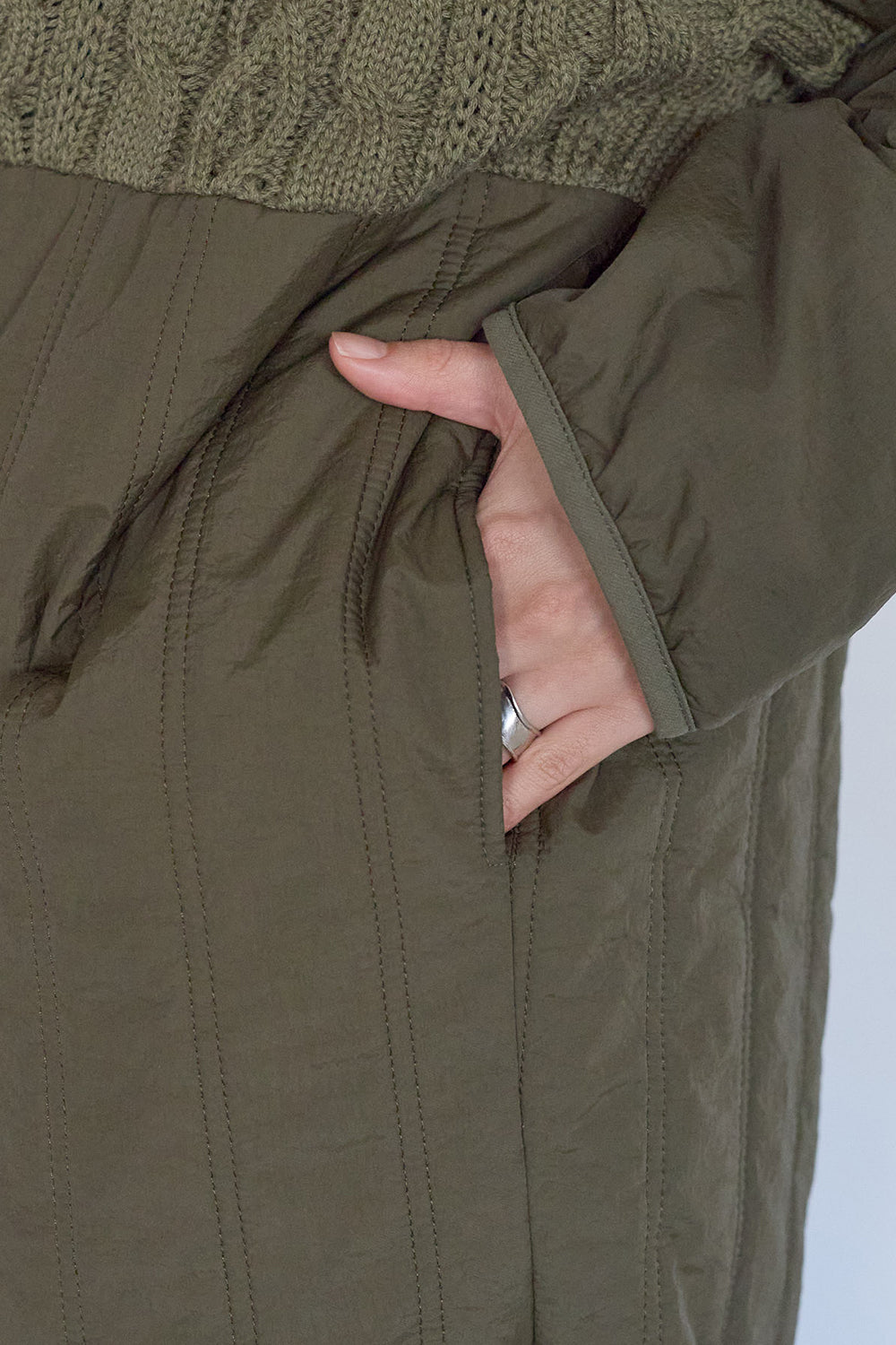 ≪SALE≫Knit & Quilted Collarless Outerwear