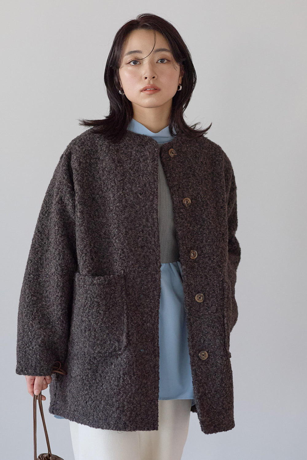 ≪SALE≫Wool-Like Crew Neck Coat