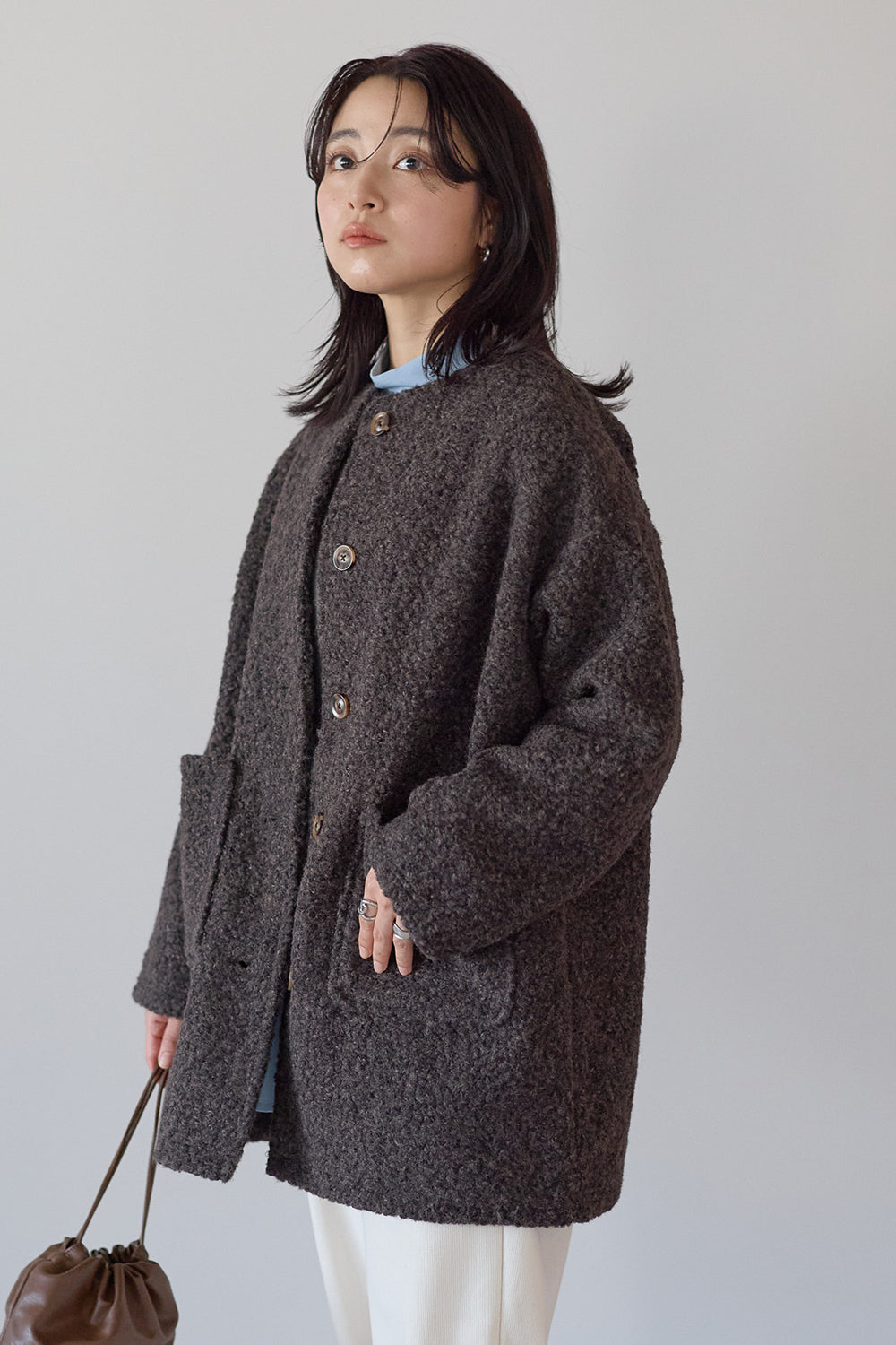 ≪SALE≫Wool-Like Crew Neck Coat