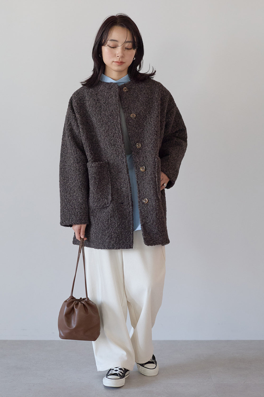 ≪SALE≫Wool-Like Crew Neck Coat