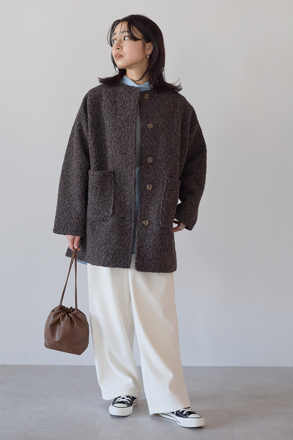 ≪SALE≫Wool-Like Crew Neck Coat