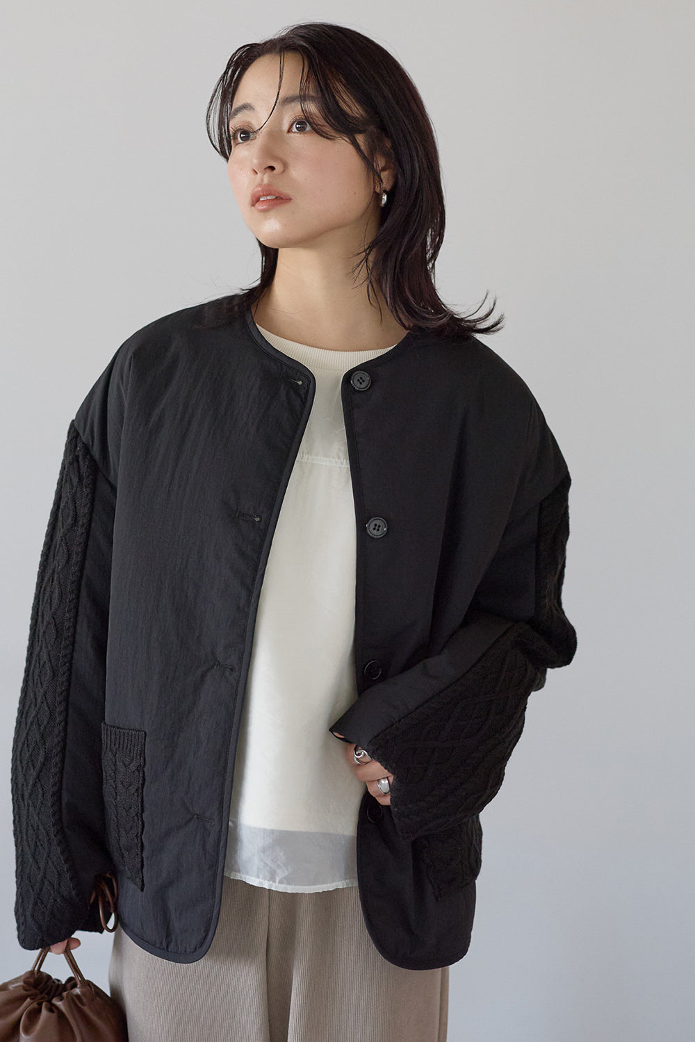 ≪SALE≫Knit Cable Switch Padded Jacket