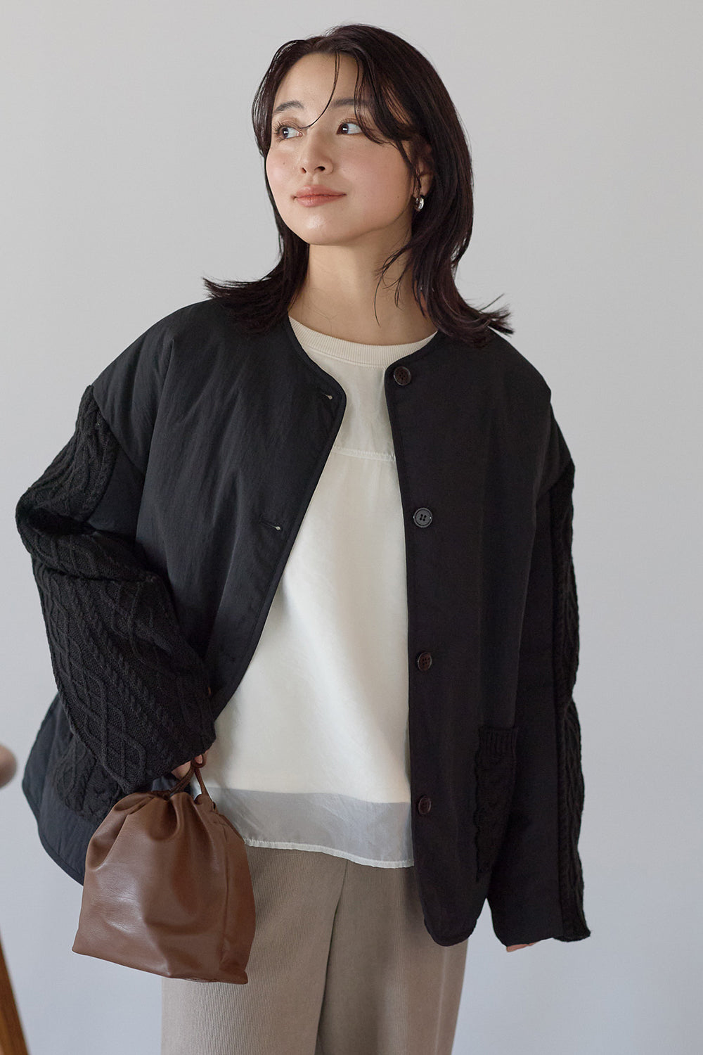 ≪SALE≫Knit Cable Switch Padded Jacket