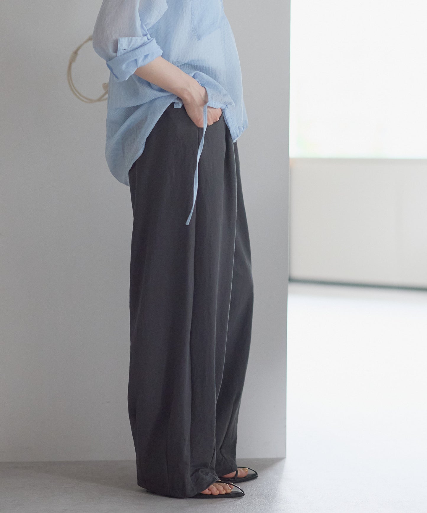 《Scheduled for April 24 Arrival》R/N Pique Tuck Wide Curve Pants