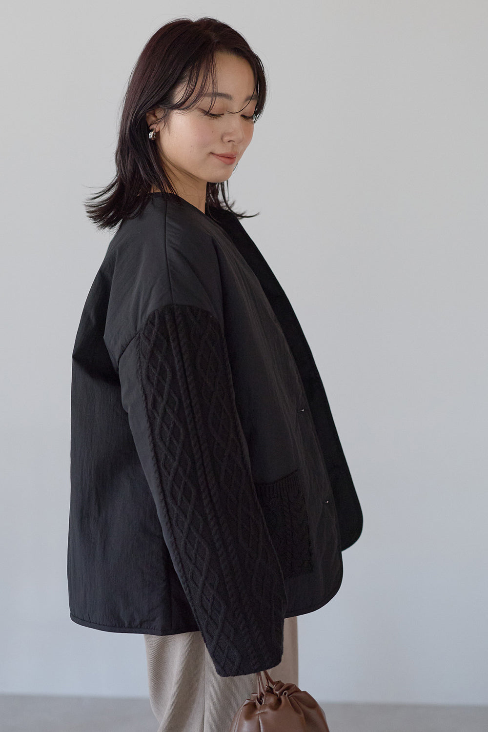 ≪SALE≫Knit Cable Switch Padded Jacket