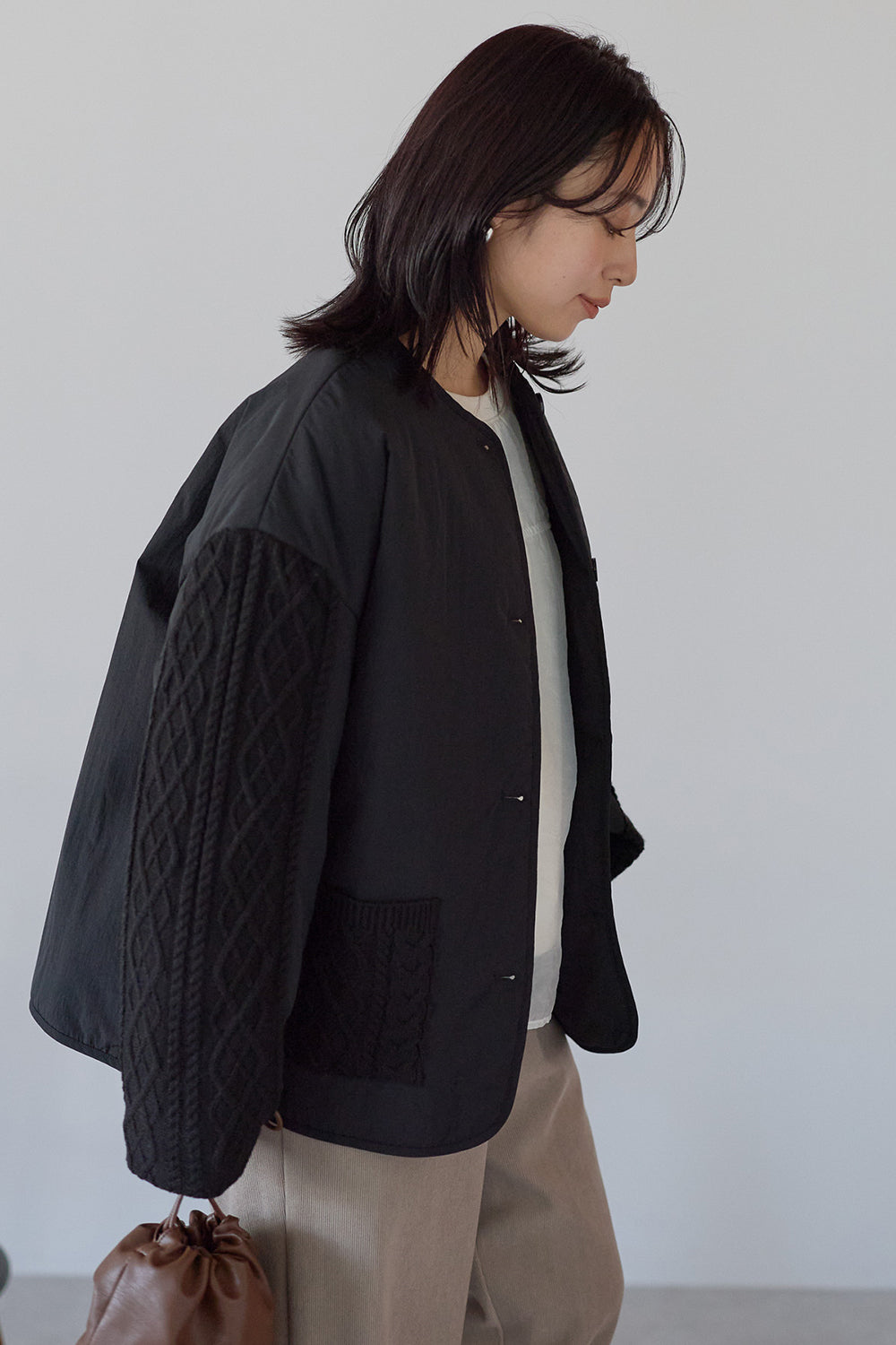 ≪SALE≫Knit Cable Switch Padded Jacket