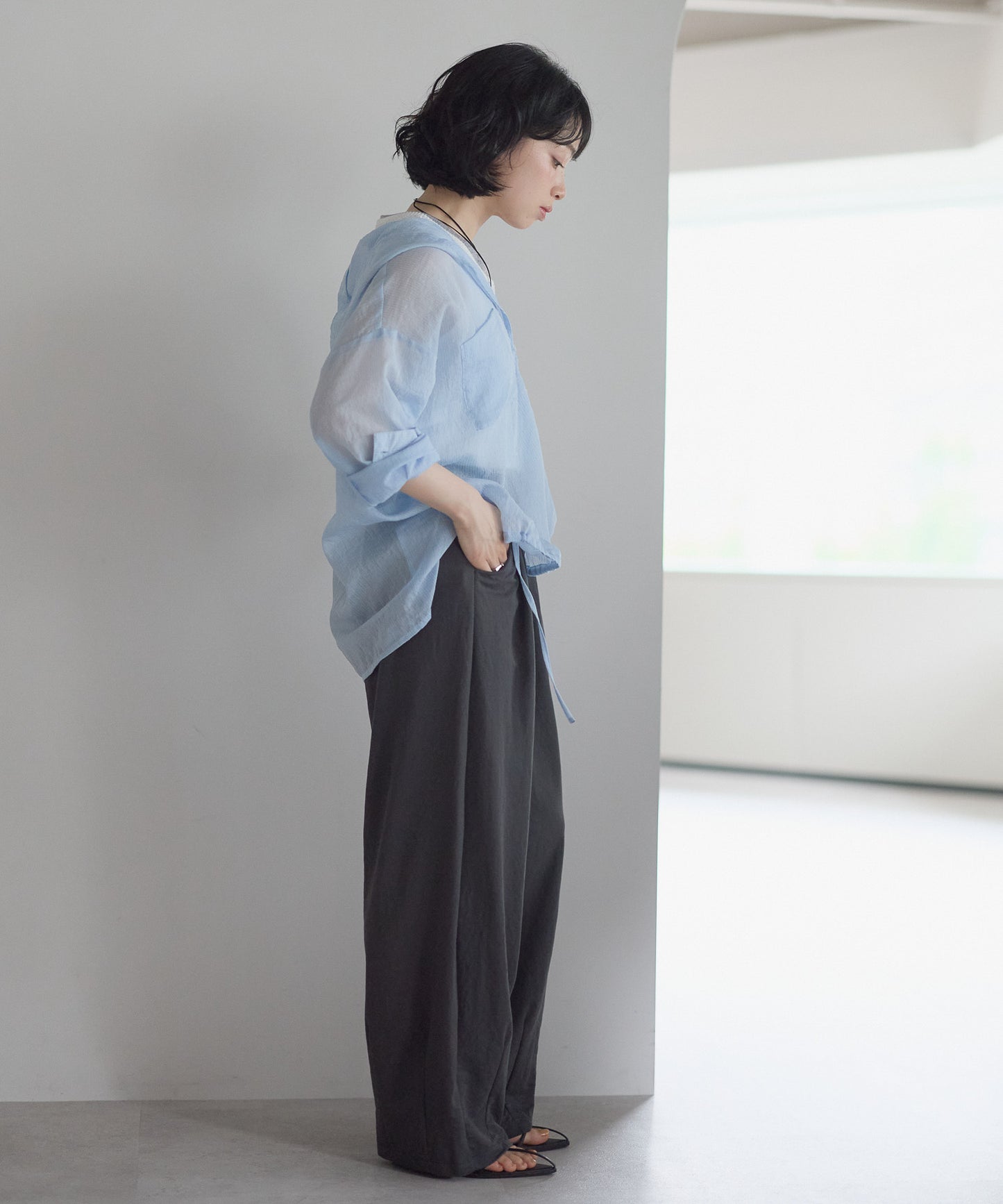 《Scheduled for April 24 Arrival》R/N Pique Tuck Wide Curve Pants