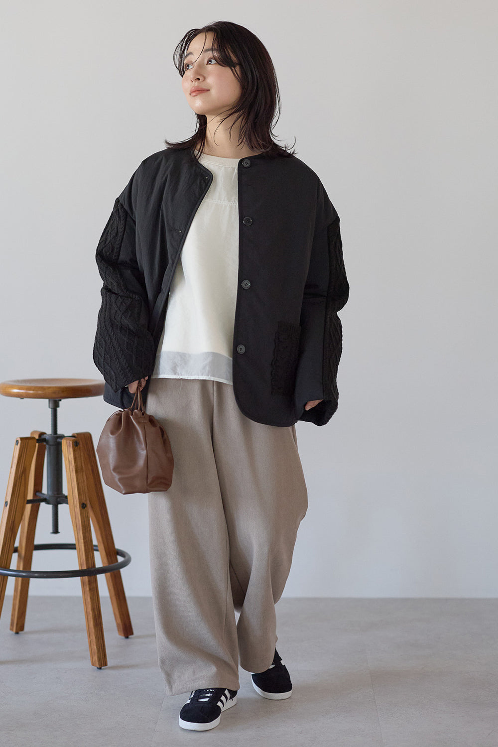 ≪SALE≫Knit Cable Switch Padded Jacket