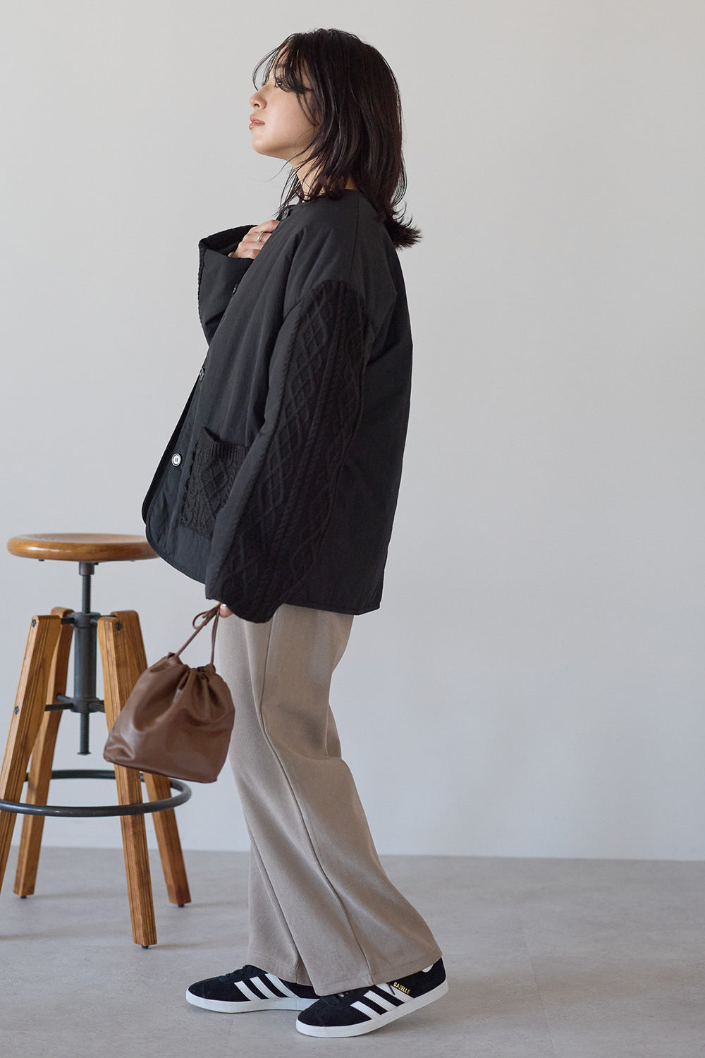 ≪SALE≫Knit Cable Switch Padded Jacket