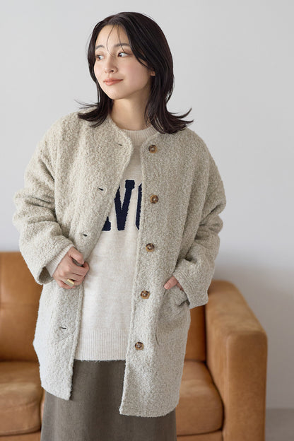 ≪SALE≫Wool-Like Crew Neck Coat