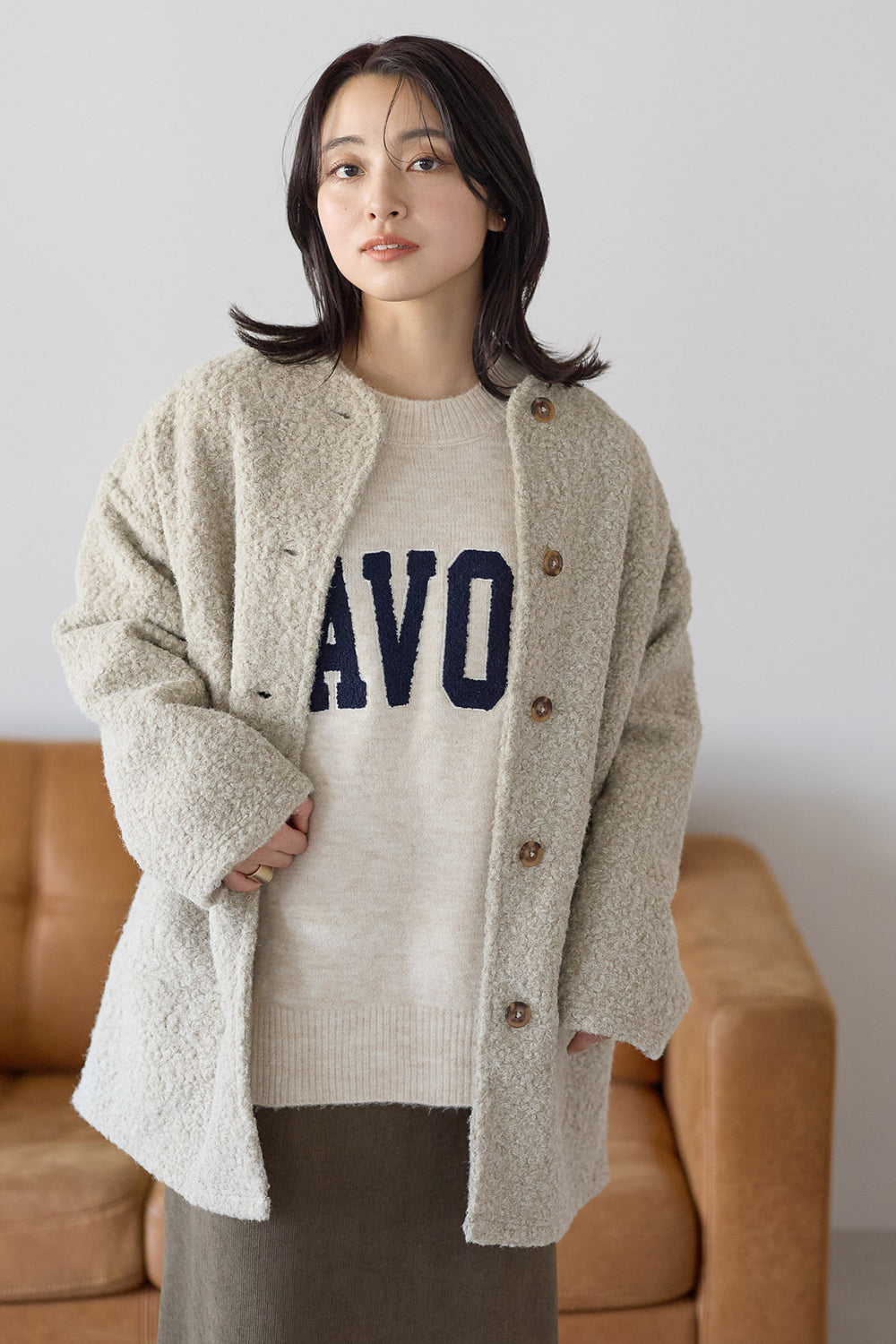 ≪SALE≫Wool-Like Crew Neck Coat