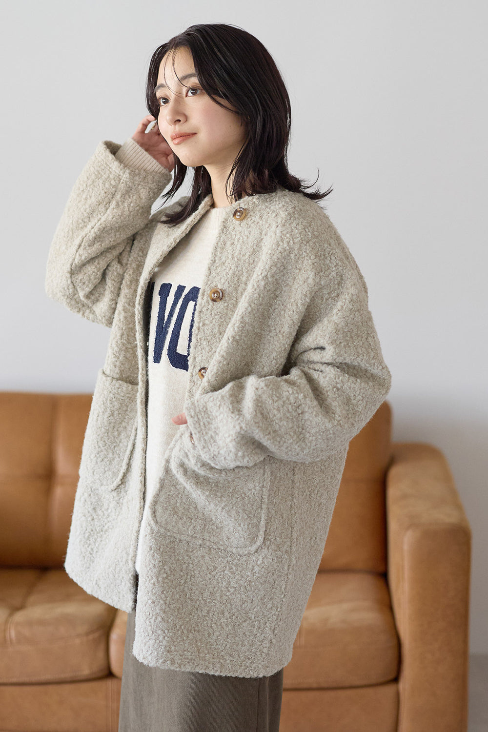 ≪SALE≫Wool-Like Crew Neck Coat