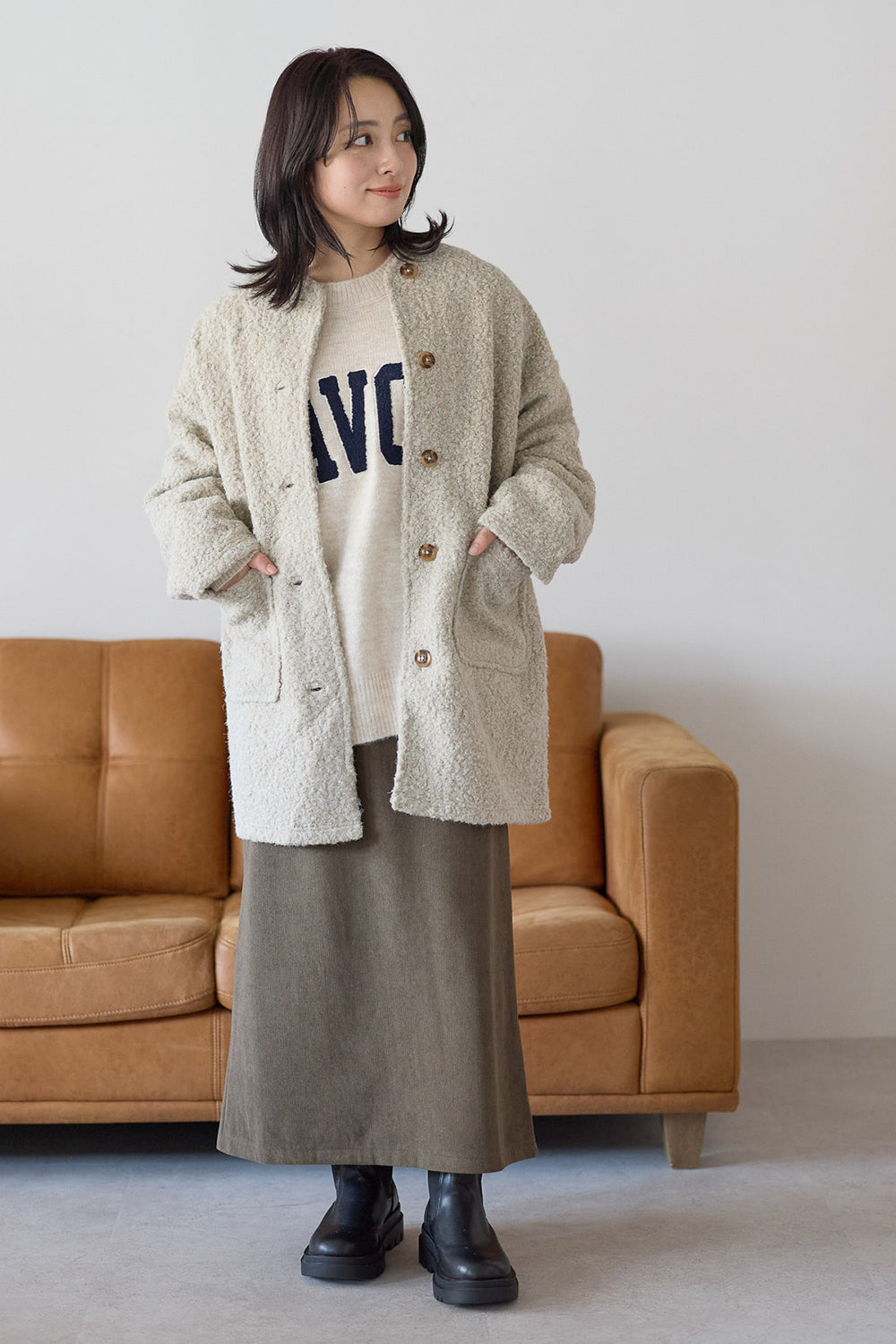 ≪SALE≫Wool-Like Crew Neck Coat