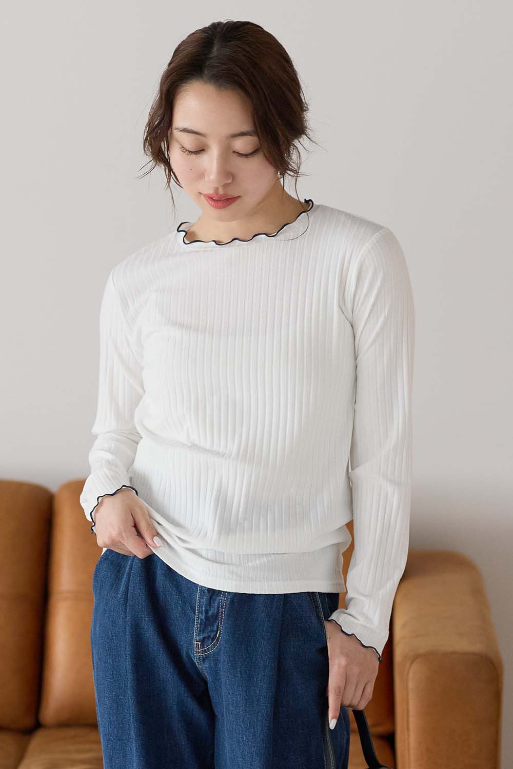 衿フリルリブロンTee