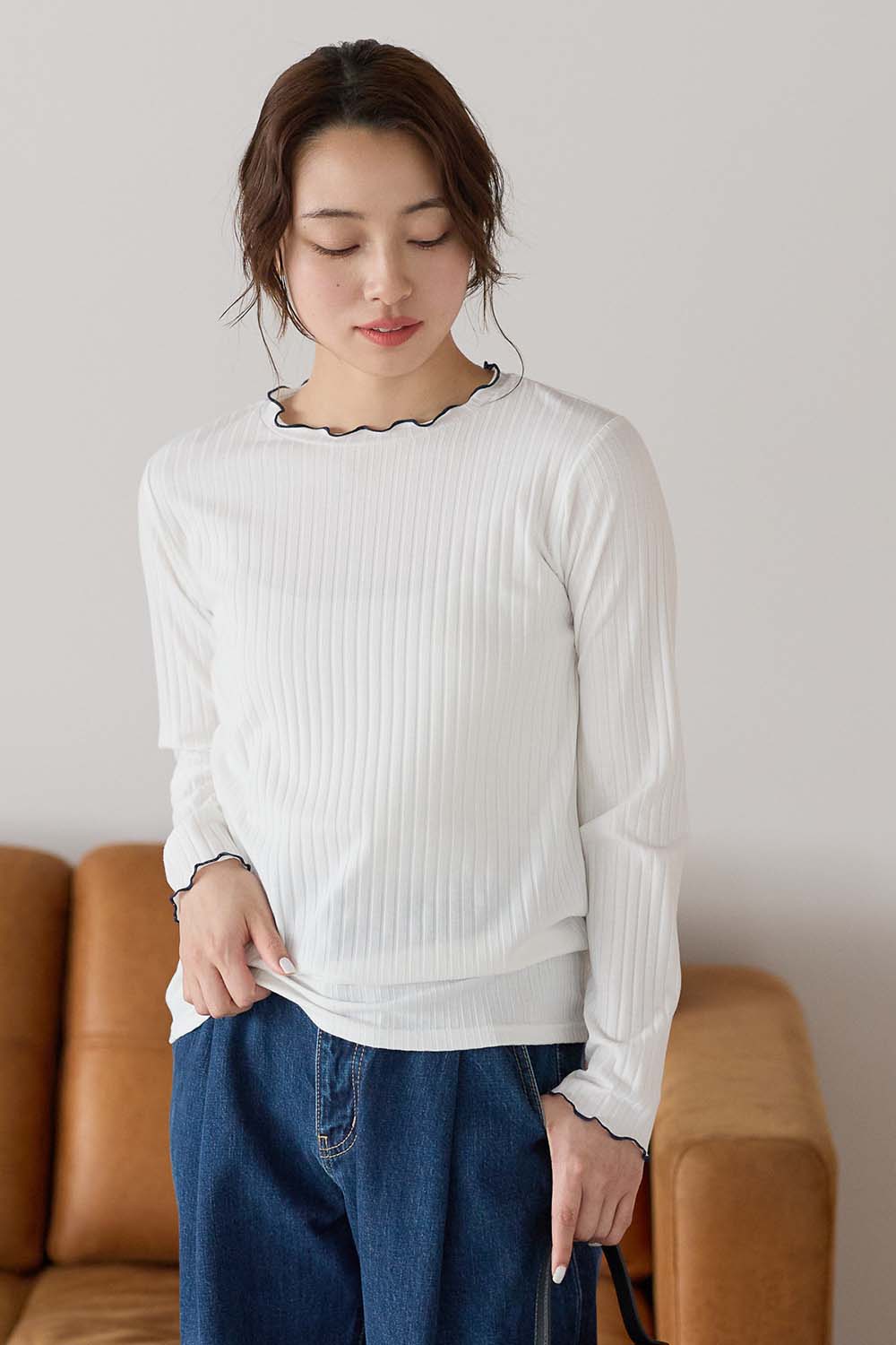 衿フリルリブロンTee