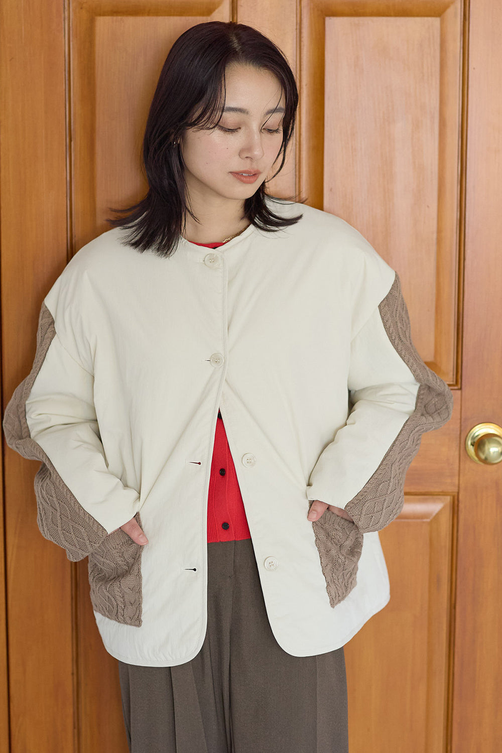 ≪SALE≫Knit Cable Switch Padded Jacket