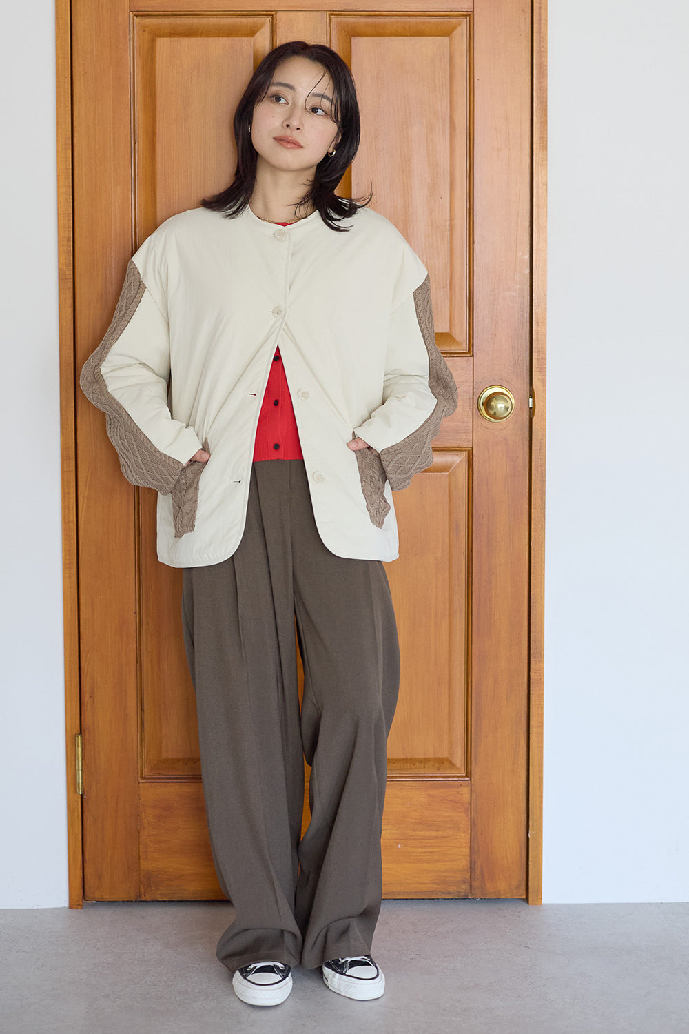 ≪SALE≫Knit Cable Switch Padded Jacket