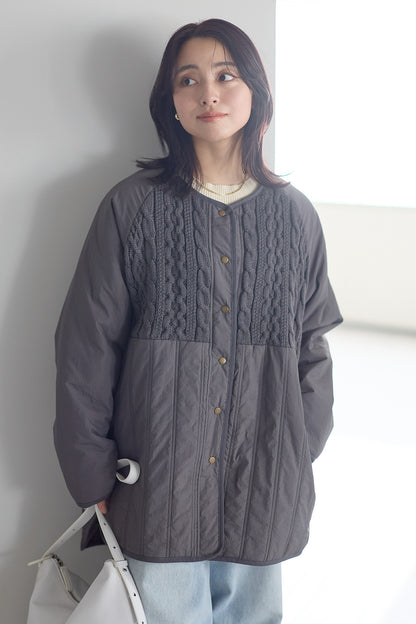 ≪SALE≫Knit & Quilted Collarless Outerwear
