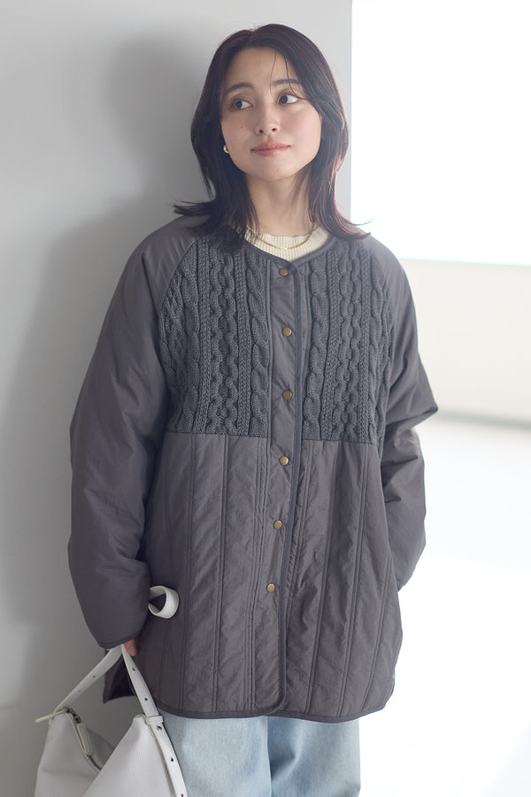 ≪SALE≫Knit & Quilted Collarless Outerwear