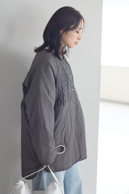 ≪SALE≫Knit & Quilted Collarless Outerwear