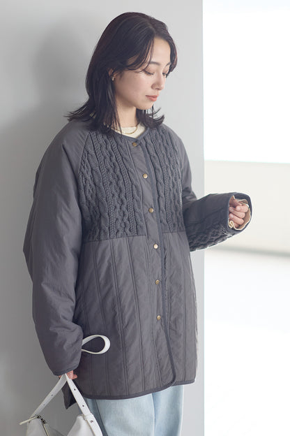 ≪SALE≫Knit & Quilted Collarless Outerwear
