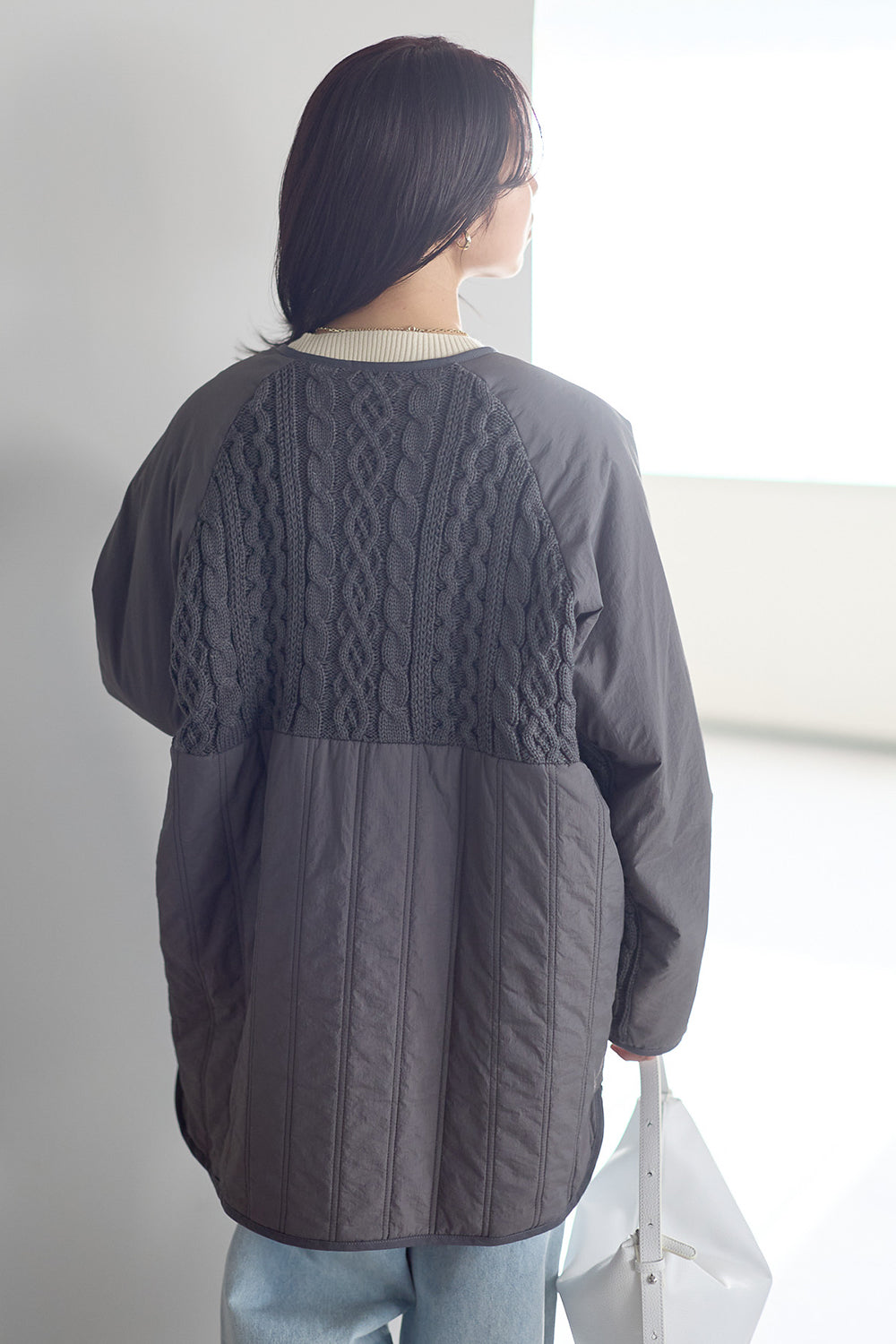 ≪SALE≫Knit & Quilted Collarless Outerwear