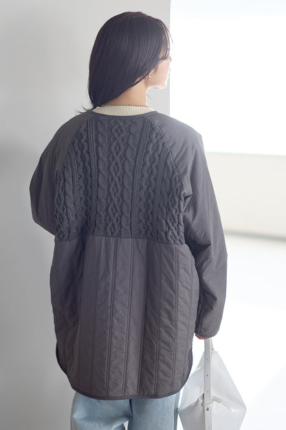 ≪SALE≫Knit & Quilted Collarless Outerwear