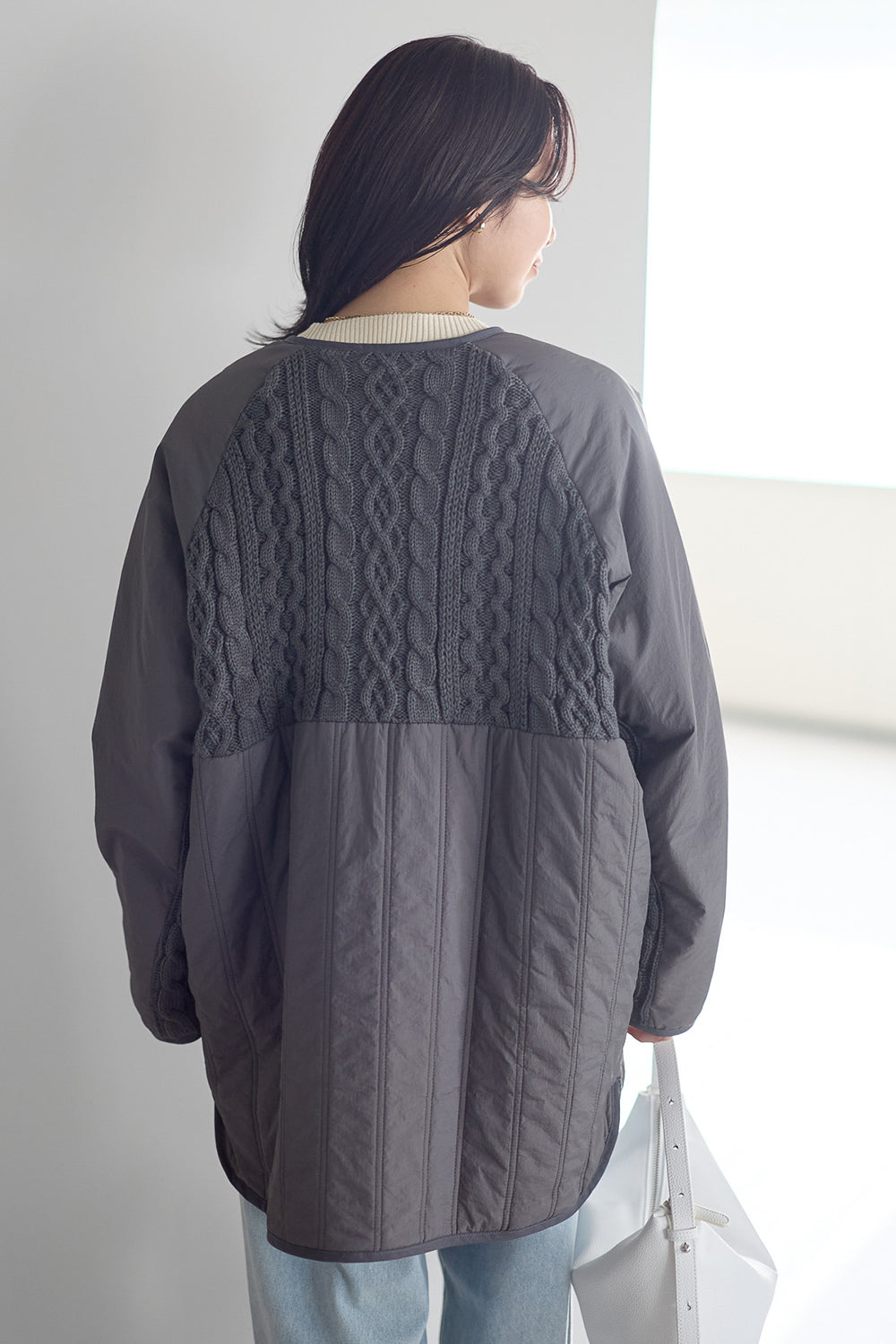 ≪SALE≫Knit & Quilted Collarless Outerwear