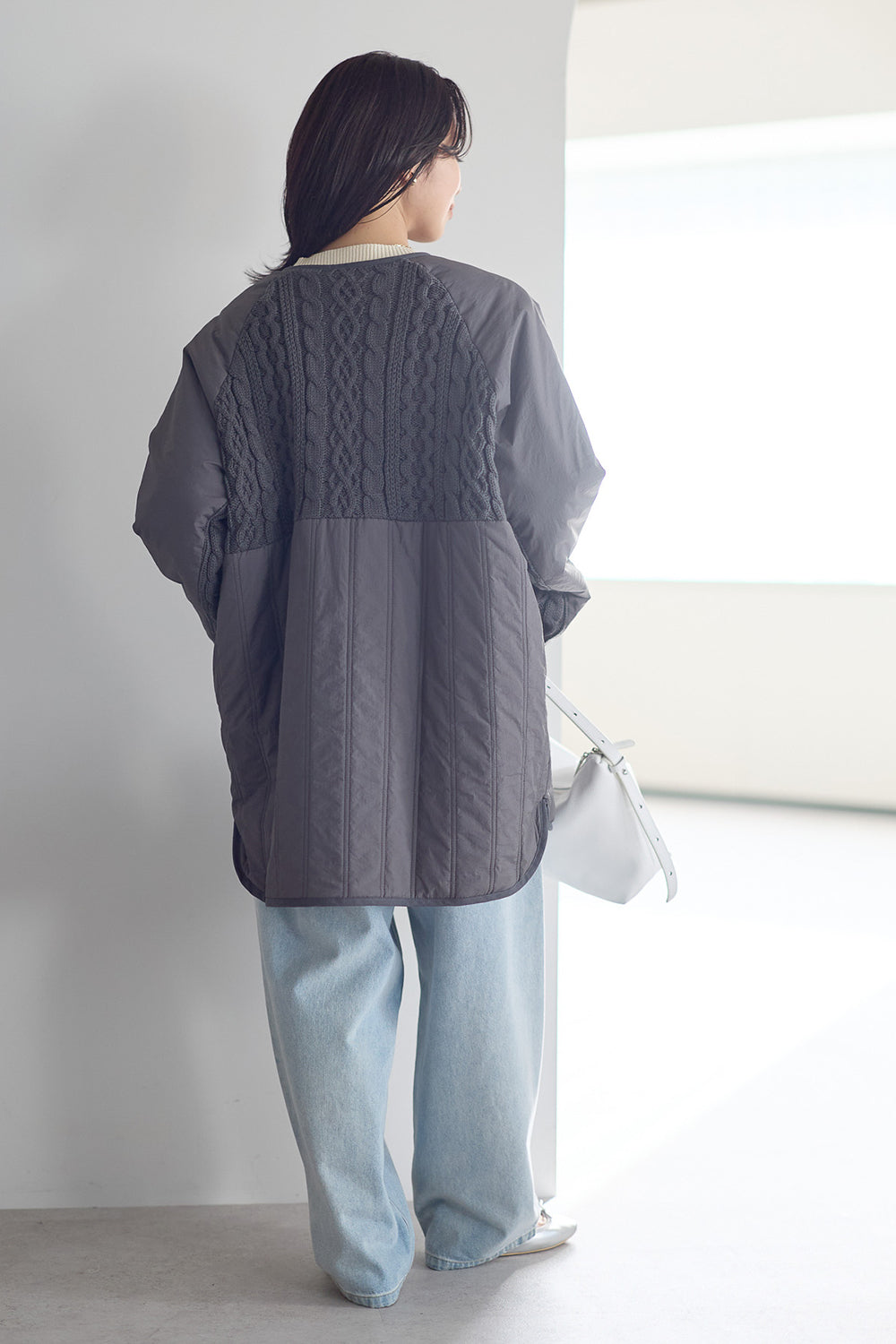 ≪SALE≫Knit & Quilted Collarless Outerwear