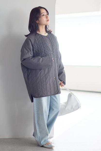 ≪SALE≫Knit & Quilted Collarless Outerwear