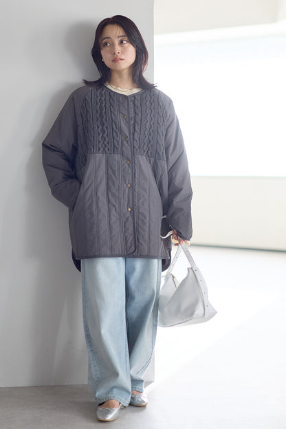≪SALE≫Knit & Quilted Collarless Outerwear