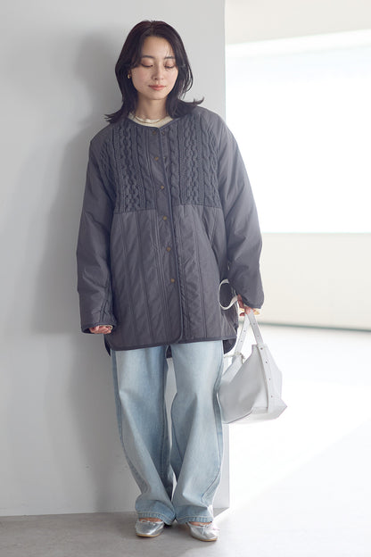 ≪SALE≫Knit & Quilted Collarless Outerwear