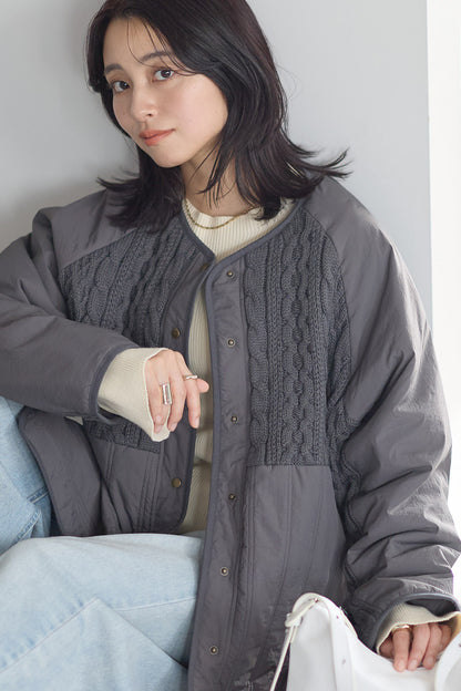 ≪SALE≫Knit & Quilted Collarless Outerwear
