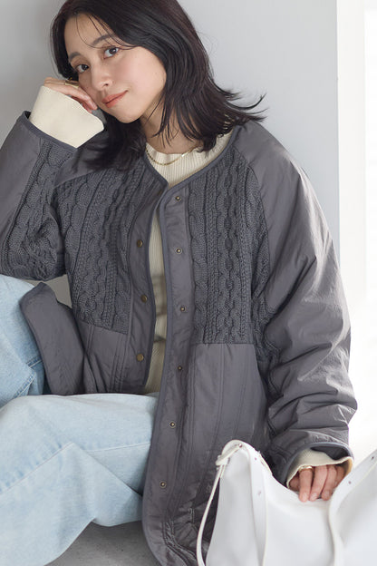 ≪SALE≫Knit & Quilted Collarless Outerwear