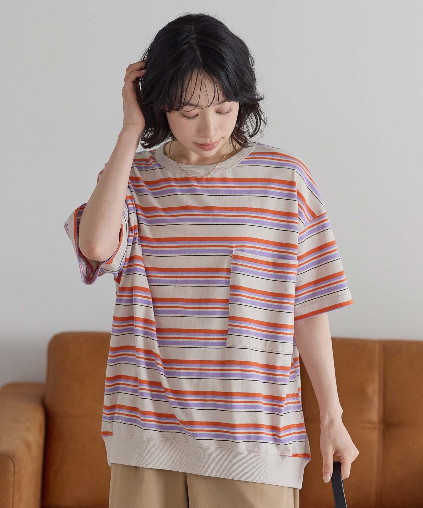 ボーダーオレンジ / 157cm / FREE